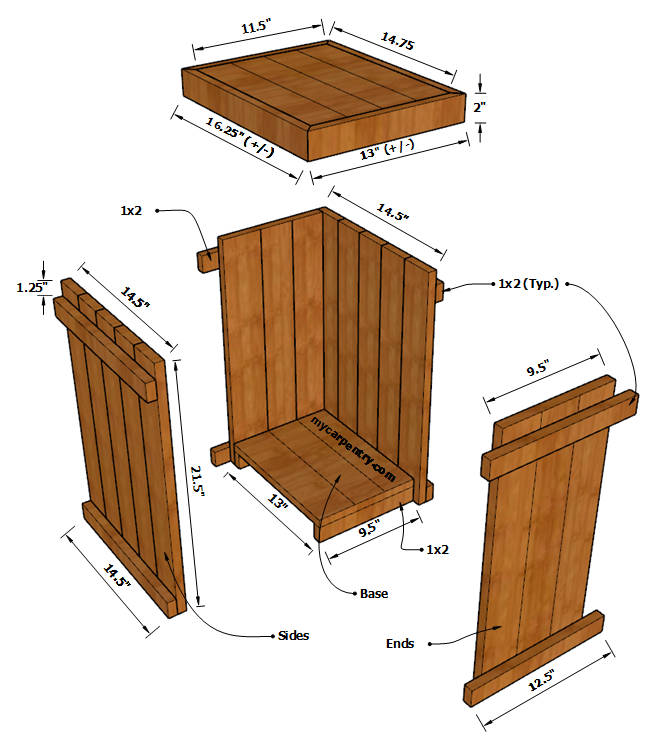 Wood Wastebasket Exploded View