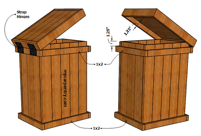 Wood Waste Basket Hinged Lid